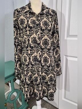 Lovemarks Black Cream Damask Drop Waist Dress Made in USA